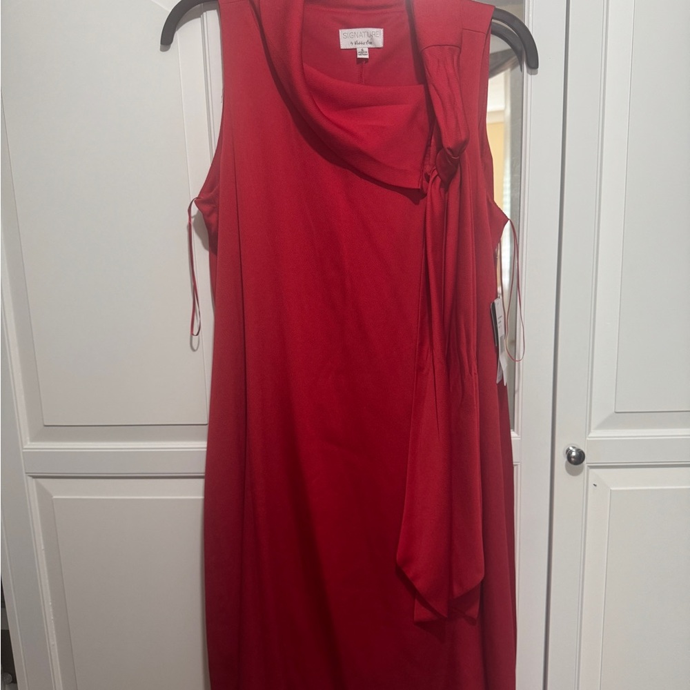 Robbie Bee Red Sleeveless Midi Tie-Neck Dress